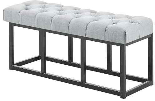 CLP Panca Design Chesterfield Amun in Stoffa E Metallo Nero Opaco I Panchina Ingresso Capitonné I Panchina Corridoio Casa O Ufficio, Colore:Grigio, Dimensione:100 cm