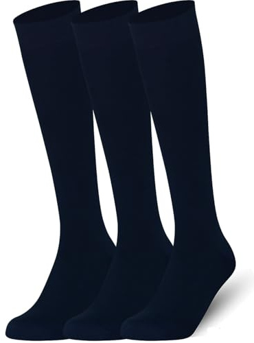 Mysocks Knähöga strumpor för kvinnor och män - 3 par andningsbara kammad bomull sömlös tå unisex långa strumpor - vardagliga enkla knähöga strumpor, 3 par enkel marinblå, 42-44 EU