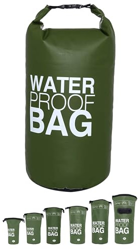 DonDon Dry Bag wasserdichte Tasche 2l, 5l, 10l, 15l, 20l, 30l Pack-Sack Beutel mit Schultergurt - Oliv 10 Liter