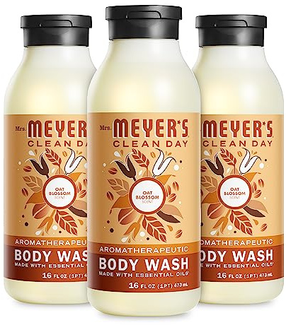MRS. MEYER'S Clean Day Moisturizing Body Wash for Women and Men, Biodegradable Shower Gel Formula Made with Essential Oils, Oat Blossom, 16 oz Bottle, Pack of 3