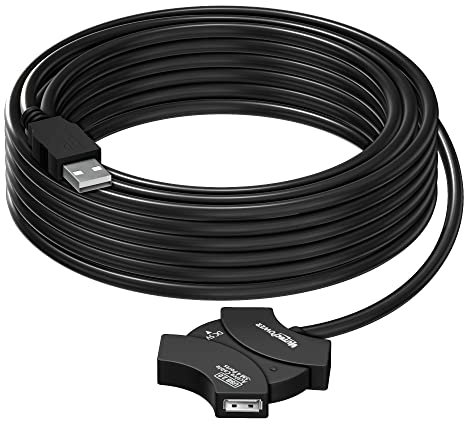 MutecPower 10m Cable USB 2.0 Activo con Hub USB de 4 puertos y chipset de extensión Cable USB Macho a 4 x Hembra - Cable de extensión USB Activa/Cable repetidor - 10 Metros