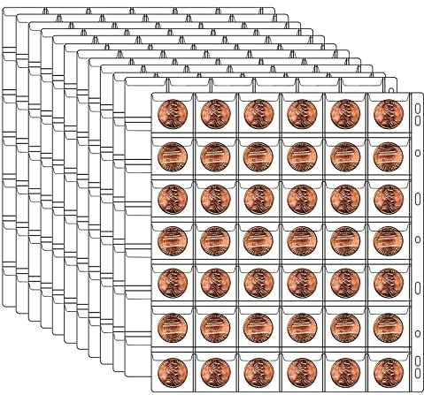Ettonsun 12 Sheets 42-Pocket Coin Collecting Pages Coin Sleeves, Binder Inserts Coin Pocket Pages Collecting Sleeves for Most Coin Collection Holder Book Album