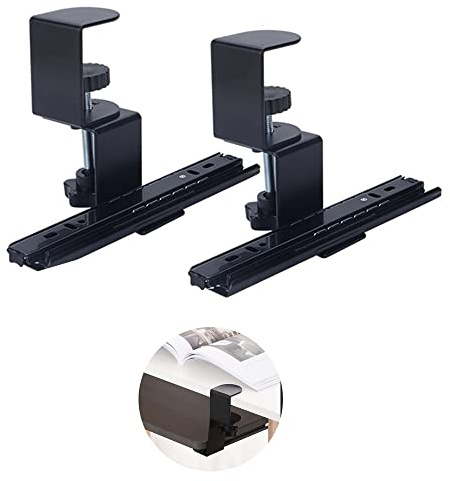 Niciksty Ensemble de rails de serrage pour clavier sous le bureau, pince réglable et rail de 20 cm pour plateaux de clavier personnalisés en bois (plateau non inclus), rail coulissant avec système de