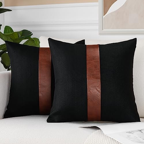 JOTOM Kissenbezüge Dekorative Leinen Leder Kissenbezug Geometrische Stil Dekokissen Sofakissen Kissenhülle für Couch Sofa Outdoor (50 x 50 cm, Schwarz A)