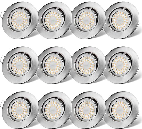 LED Einbaustrahler 230V Flach Dimmbar LED Spots 6W IP44 Bad Einbauleuchten Deckenspots Deckenstrahler,Warmweiß 3000K Schwenkbar Einbauspots für Badezimmer Küche Wohnzimmer,12er Set