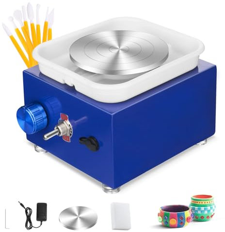 Pottery Wheel, 2000RPM Electric Mini Pottery Wheel for Beginners, Small Pottery Wheel with 10cm 6.5cm Plate and Clay Tools, Ceramic Pottery Starter Kit for Beginners Adults (Navy)