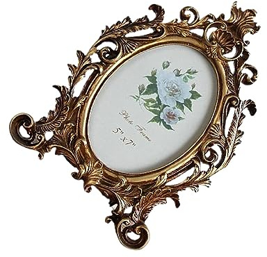 YUSSEQDD Snygg oval tavelram för vintage 8x6 och 5x7 bilder, Guld, 7 tum