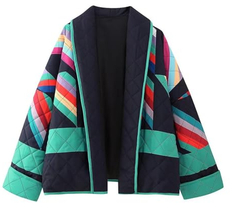 YILKOO Veste Femme Doudoune à Imprimé Floral, Vintage Veste Matelassée pour L'automne et L'hiver