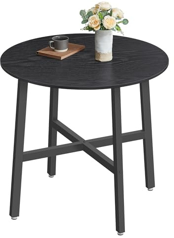 VASAGLE Esstisch klein, runder Küchentisch, für Wohnzimmer, Büro, 80 cm d, 75 cm H, Industrie-Design, ebenholzschwarz-tintenschwarz KDT080B02