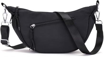 Vezluax wasserdichte Umhängetasche Damen Bauchtasche stylisch Halbmond Tasche Stoff Crossbody Bag mit mehreren Innenfächern Schwarz