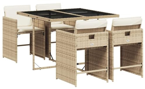 vidaXL Ensemble à Manger de Jardin avec Coussins 5 pcs, Chaises à Manger avec Table, Ensemble de Meubles, Moderne, Beige Résine Tressée