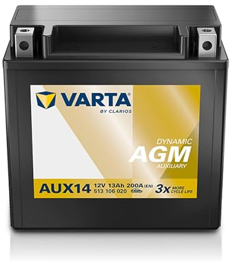 VARTA Automotive DYNAMIC AGM Auxiliary (AUX14) 12V 13Ah 200A - Stützbatterie Nassbatterie für KFZ - Zusätzliche Starterbatterie für Autos mit hohem Energiebedarf - Wartungsfreie Bleisäurebatterie