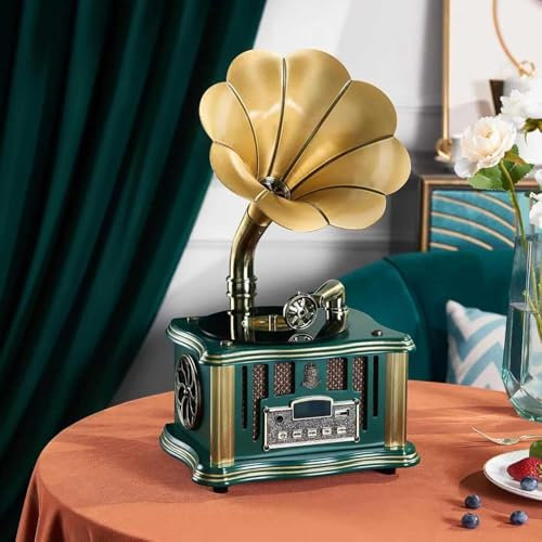 Gramophone Tourne-disque vinyle avec haut-parleur intégré 3,5 mm Aux-in/USB/FM et fonction Bluetooth – Parfait pour les amateurs de musique à la maison/au bureau