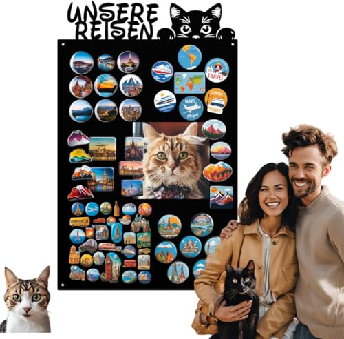 Anwicar Magnettavla – magnetisk anslagstavla med kattmotiv – perfekt för magneter och anteckningar – magnetisk whiteboard – skrivbar tavla med kritmarkeringar – inkl. monteringssats – svart – 50 x 31