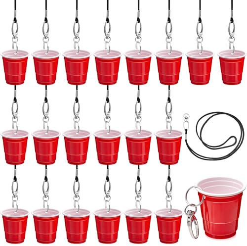 FoldTier Shot Glass Necklaces Cup with Lanyard, Red, 20 Set