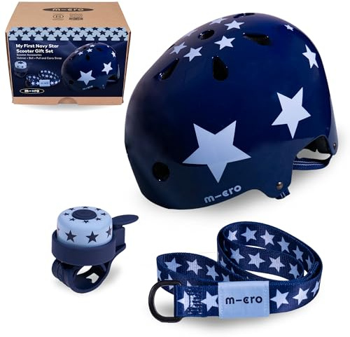 Micro Scooters | First Scooter Accessory Gift Set | Helmet, Pull & Carry Strap and Bell | Cycling & Scooter Accessories | Boys & Girls | Navy Star Print