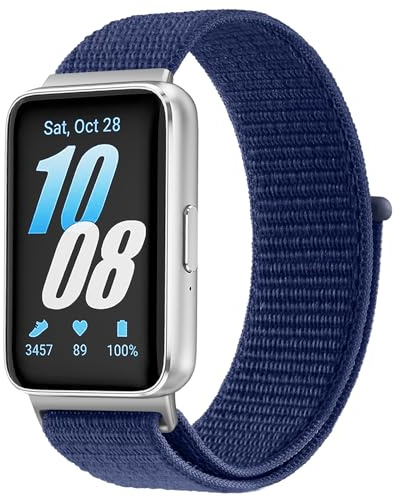 Amzpas Nylon Armband für Samsung Galaxy Fit 3 Armbänder Damen Herren, Klettverschluss und Schnellverstellung Loop Uhrenarmband, Sport Ersatzarmband für Samsung Galaxy Fit 3 SM-R390 (Dunkelblau)