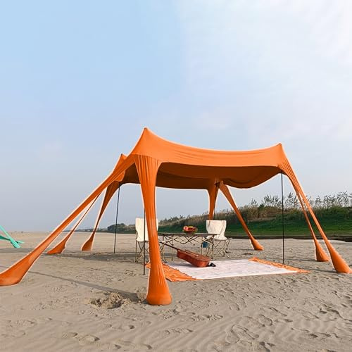 Benebomo Toldo de Playa para Refugio, Tienda de campaña Grande para Exteriores para 6 a 8 Personas, protección UV para Acampar en la Playa, Pesca y Picnic (Naranja)