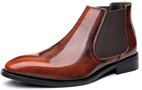 Stivali Chelsea da Uomo in Pelle PU - Stivaletti da Lavoro Slip-on in Pelle Verniciata per Abbigliamento Formale e Casual,Marrone,46 EU