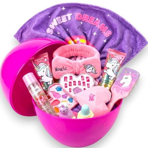 KORAT - Uovo Sorpresa Unicorno per Bambina Kit Scuola, Bellezza, Make Up, Disegno o Music Grande Uovo Rosa con Zaino e Accessori Unicorni Pasqualone Idea Regalo Compleanno Pasqua (Unicorno Make - Up)