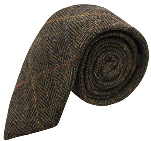 King & Priory Corbata de Espiguilla Verde Oliva Oscuro a Cuadros