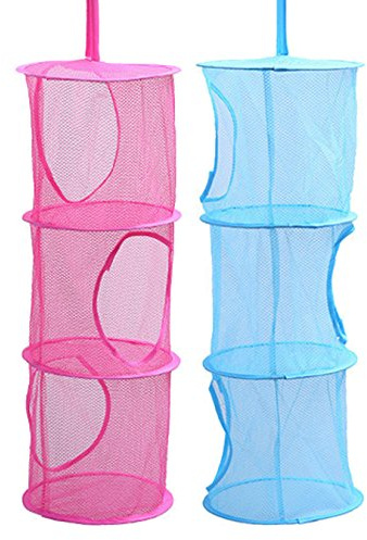 UOOOM Cestas de almacenamiento plegables Malla de red colgante 3 niveles Organizador de juguetes Bolsa de almacenamiento de lavandería plegable
