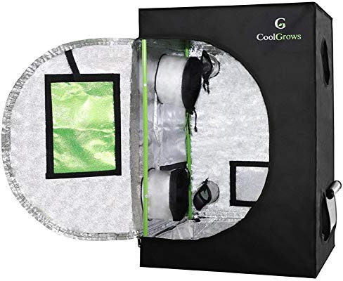 CoolGrows Tienda de campaña de Cultivo de Mylar de 2 x 2 pies con Ventana de obeservación y Bandeja de Suelo para Cultivo de Plantas de Interior (24 x 24 x 36 Pulgadas)