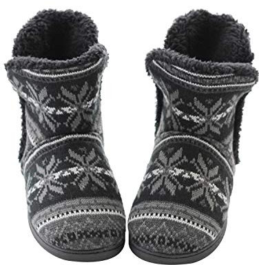 YJZQ Winter Hüttenstiefel Damen Herren Hüttenschuhe Plüsch gefüttert warm Hausschuhe Rutschfeste Sohle Kuschelige Pantoffeln Gemütliche Schuhe für Zuhause, Schwarz, 39/40 EU