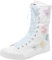 rismart Mujer Botas Lona Media Pierna Animadora Cordones High Top Sneakers Zapatos de Deporte(Blanco(múltiple),38 EU)