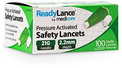 ReadyLance, Pressure Activated Safety Lancets, 100 Lancets, 21Gx2.2MM, Green