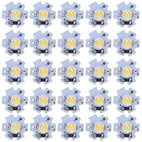 Hyuduo 25Pcs Led Chip Bulb, Axd-0.5W-5V High Power Energy Saving Lamp Chip, High Power Led Lamp Bead Light Source Chip with Aluminum Plate(Warm White Light: 30003200K),Other Lighting Accessories