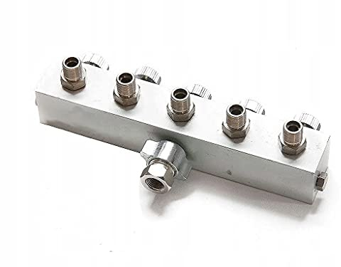 Distributeur d'air pour 5 tuyaux d'air Compresseur 5x 1/8 Collecteur Sépar - TC TECHNIC - Argenté - Inclut adaptateur de 1/4 à 1/8
