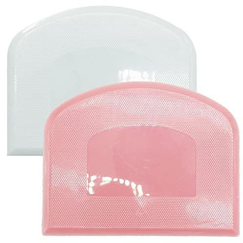 Set di 2 raschietti per impasti, in plastica, per pasticceria, pane, pasta, taglierina flessibile, per la casa, utensili da cucina da forno (rosa+bianco)