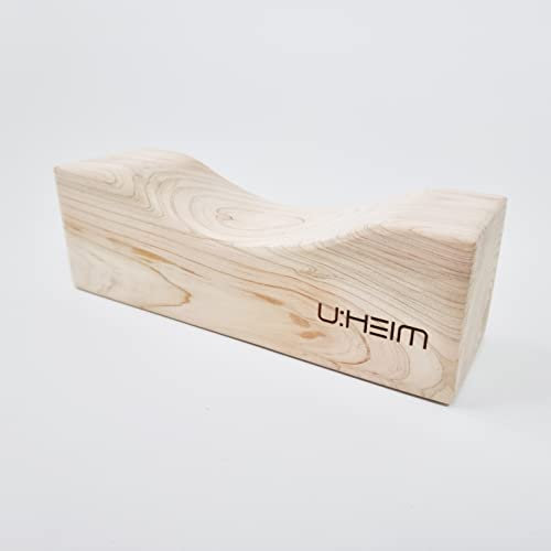 UHEIM Premium Therapeutic Natural Hinoki Cypress Wooden Pillow for Stiff Neck, Back, Shoulder Pain & Spinal Health and Relaxation, Massage, Yoga Rectangle, semi-Cylindrical 2 Type (Rectangle)