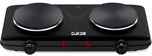 CUKOR Double Cast Iron 2 Burner, 1800W Countertop Burner, Dual Electric Stove Burners, Portable Double Burner for Cooking