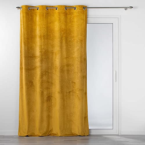 Douceur d'Intérieur, Rideau à Oeillets (140 x 240 cm) Analia Ocre, Occultant Velours Relief