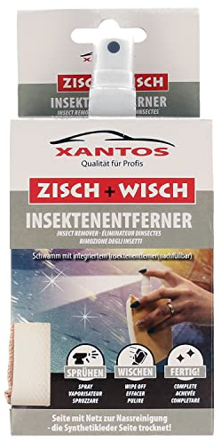 XANTOS Insektsborttagare bil – flytande och mopp allt-i-ett duo-svamp inklusive 40 ml sprayflaska liten med insektsrengöring för bil, husbil eller husvagn, bilvård för däremellan