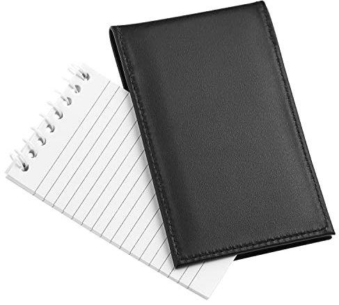 D&K - Porta blocco note in pelle nera per blocchi appunti da 7,6 x 12,7 cm, ricaricabile, con portafoglio, per forze dell'ordine, investigatori, agenti di sicurezza, custodia EDC, include piccolo