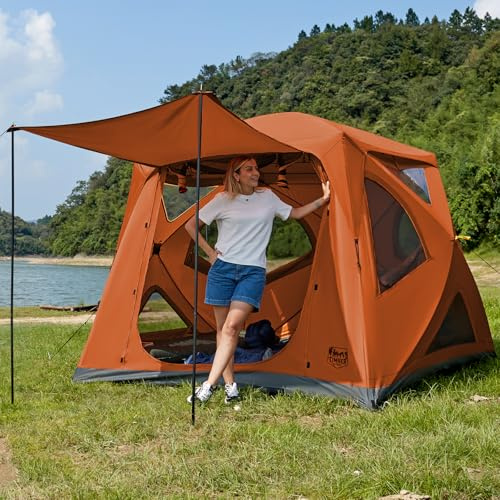 TIMBER RIDGE Instant Pop Up Hub Tent, 4 Person Portable Weather Resistant Camping Tent, 60 Second Set-Up, Easy Up Tents with Rain Fly and Carry Bag, Orange