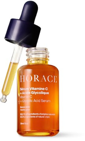 HORACE Vitamin C + Glycolic Acid Face Serum for Men – Unscented, 30ml – Vegan Skincare for All Skin Types - Brightening Facial Treatment for Dull Skin, Radiance Boost, and Even Complexion