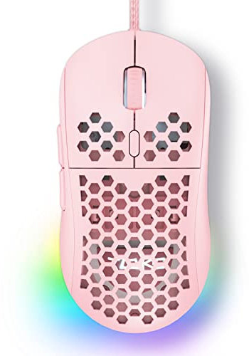TMKB M1se Gaming Maus mit 12800 DPI Optischer Sensor,6 Programmierbare Tasten Wabenmaus,Anpassbares RGB Computer Mouse,Schleppfreies Paracord,Ergonomische für Windows PC MAC-Rosa
