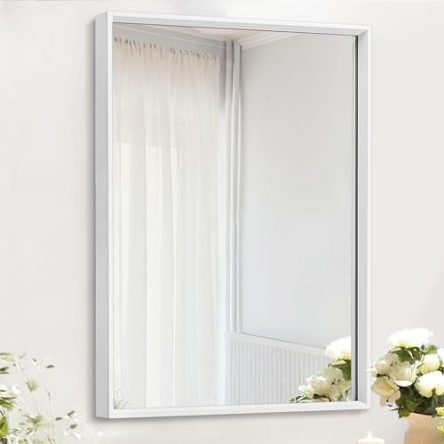 AAZZKANG Mirrors for Wall Rectangular White Mirror with Metal Frame Farmhouse Bathroom Bedroom Hanging Mirror Wall Decor Vertical or Horizontal
