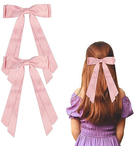 2 Pack Bow Hair Clips, Pink Hair Bows for Girls and Women, Hair Barrette Hair Ribbon Bow Clips for