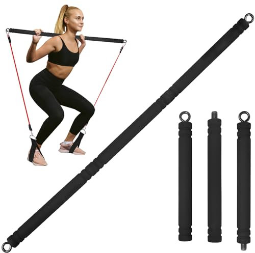 Topfinder Barre pour Elastique Musculation, Portable Fitness Rod Détachable Barres pour Pilates Yoga (Noir)