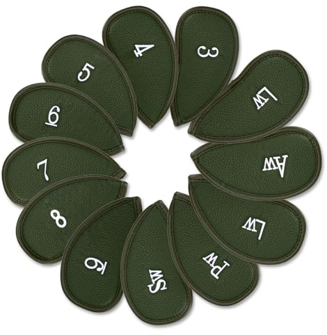 Lot de 12 housses de tête de club de golf en cuir synthétique épais, compatibles avec toutes les marques Titleist, Callaway, Ping (vert)