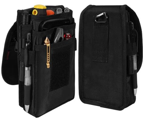 KENOBEE Belt Tool Pouch, Multitool Organizer Electrician Holster Nylon Tactical Pocket Attachment Utility sheath Bag Tradesman Pro Maintenance Tool Sleeve for EDC Gears Cellphone, (Black)