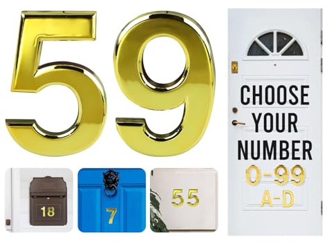 Numeri di porta adesivi da 7,6 cm, 0-99, numeri civici dorati, ABS, autoadesivi, 3D, per porte, cassette postali, camere d'albergo, numero 59