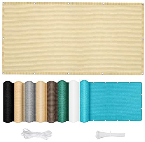 Brise-Vue pour Balcon 40 x 450 cm Revêtement et Pare Vue de Balcon Clôture Brise Vue HDPE Pare Soleil avec Oeillets et Cordons, Facile a Poser pour Balcon et Clôture Porches, Couleur Crème