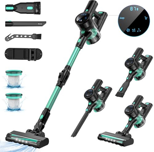 Sanfnz 45000Pa/550W/65Min Staubsauger Kabellos, 1.5L Akku Staubsauger Super Leise, Akkustaubsauger mit LED Display/Zusätzlich 2*HEPA, Stabstaubsauger für Hartböden Teppiche Tierhaare