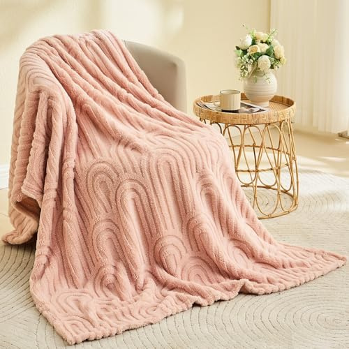 Wajade Couverture Plaid Polaire Super Chaude, Plaid Fausse Fourrure Haute Qualité, Couverture décorative Florale, Ultra Douce et Duveteuse,Pink-127cmx178cm